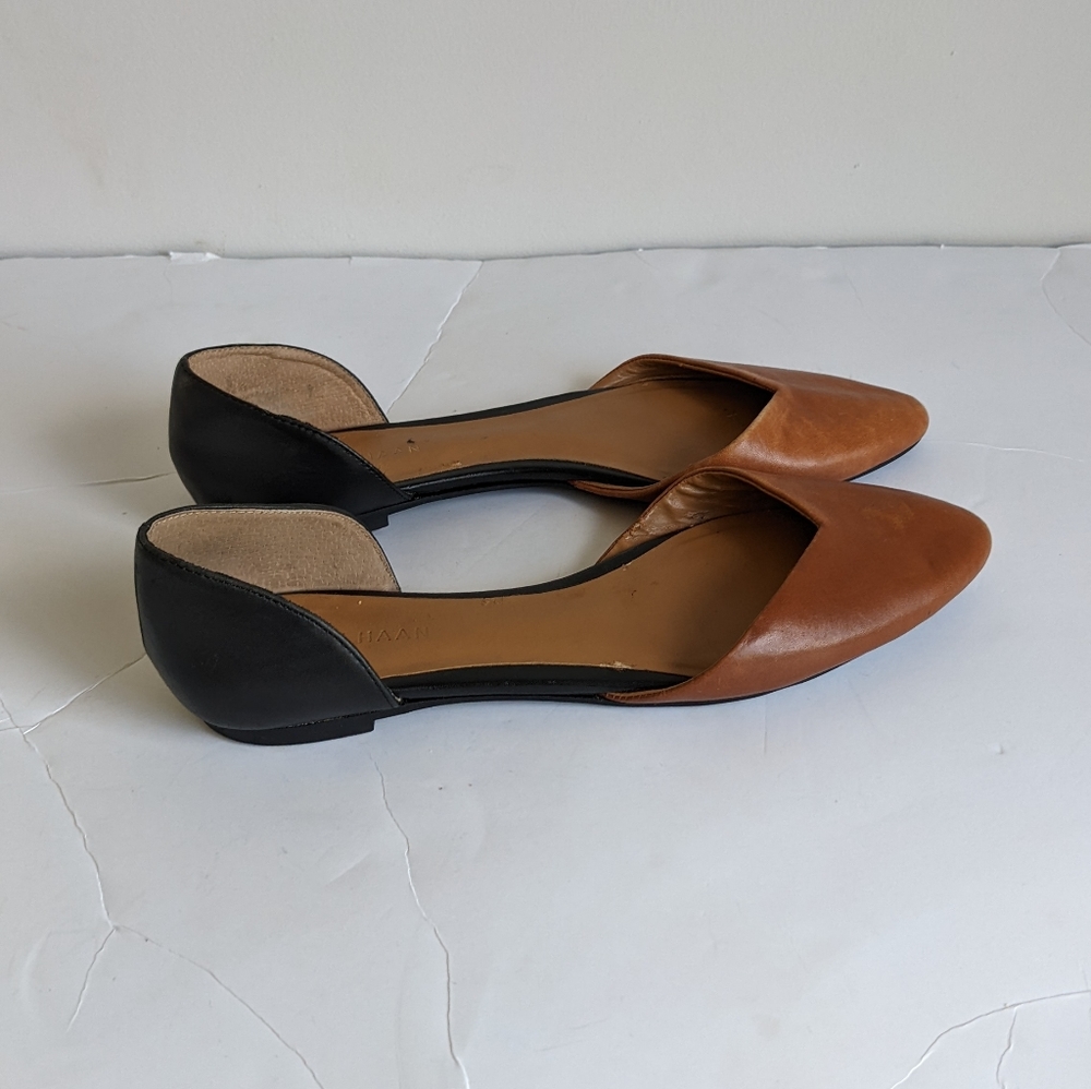 Cole Haan Cognac Black Leather D'orsay Flats